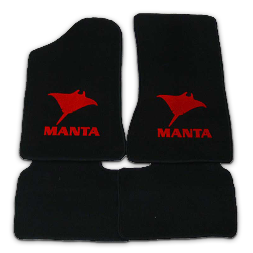 schwarze Velours Fußmatten mit Manta+Rochen in rot für Opel Manta B 1976-1989 Rand schwarz schwarze Velours Fußmatten mit Manta+Rochen in rot für Opel Manta B 1976-1989 Rand schwarz